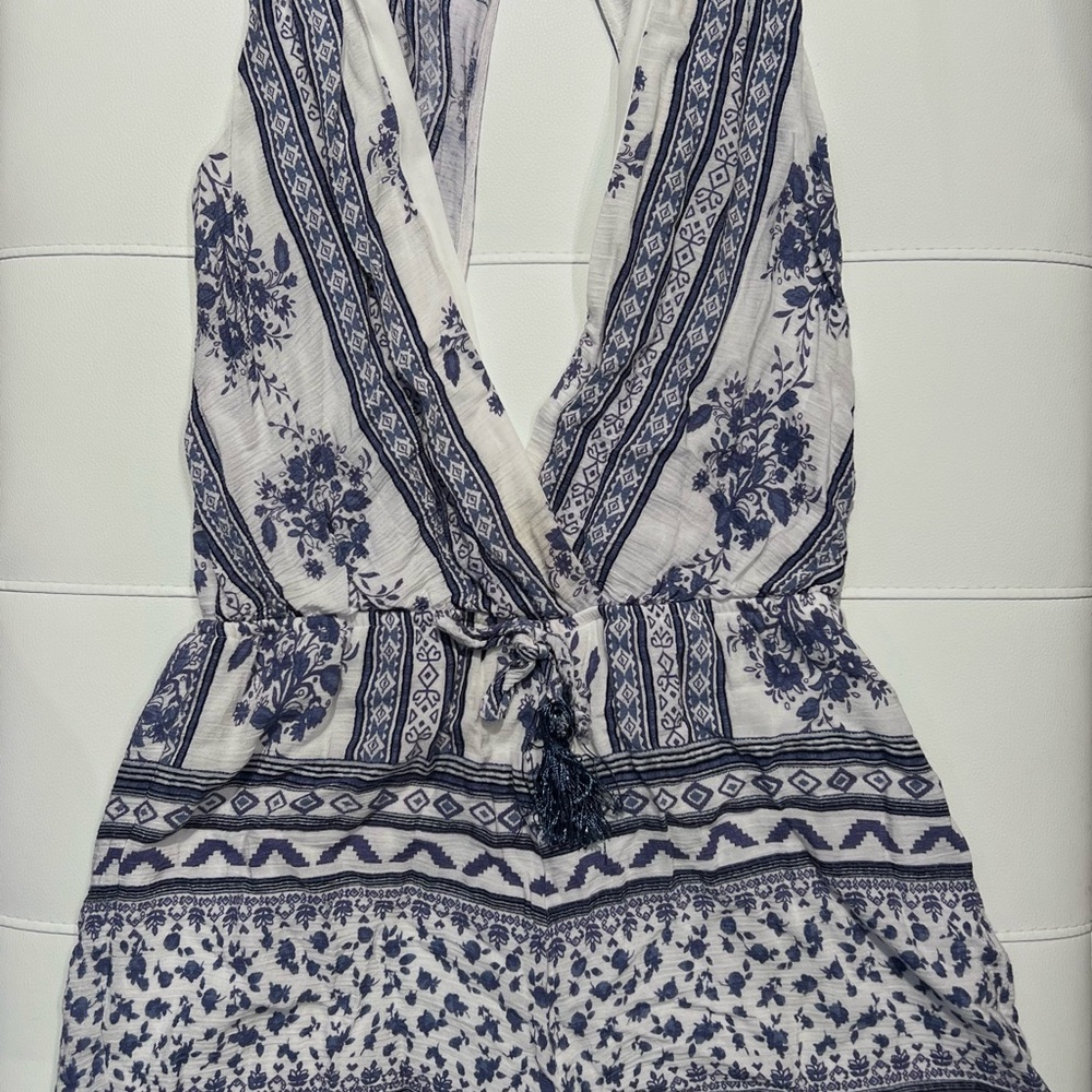 Floral Blue and White Romper